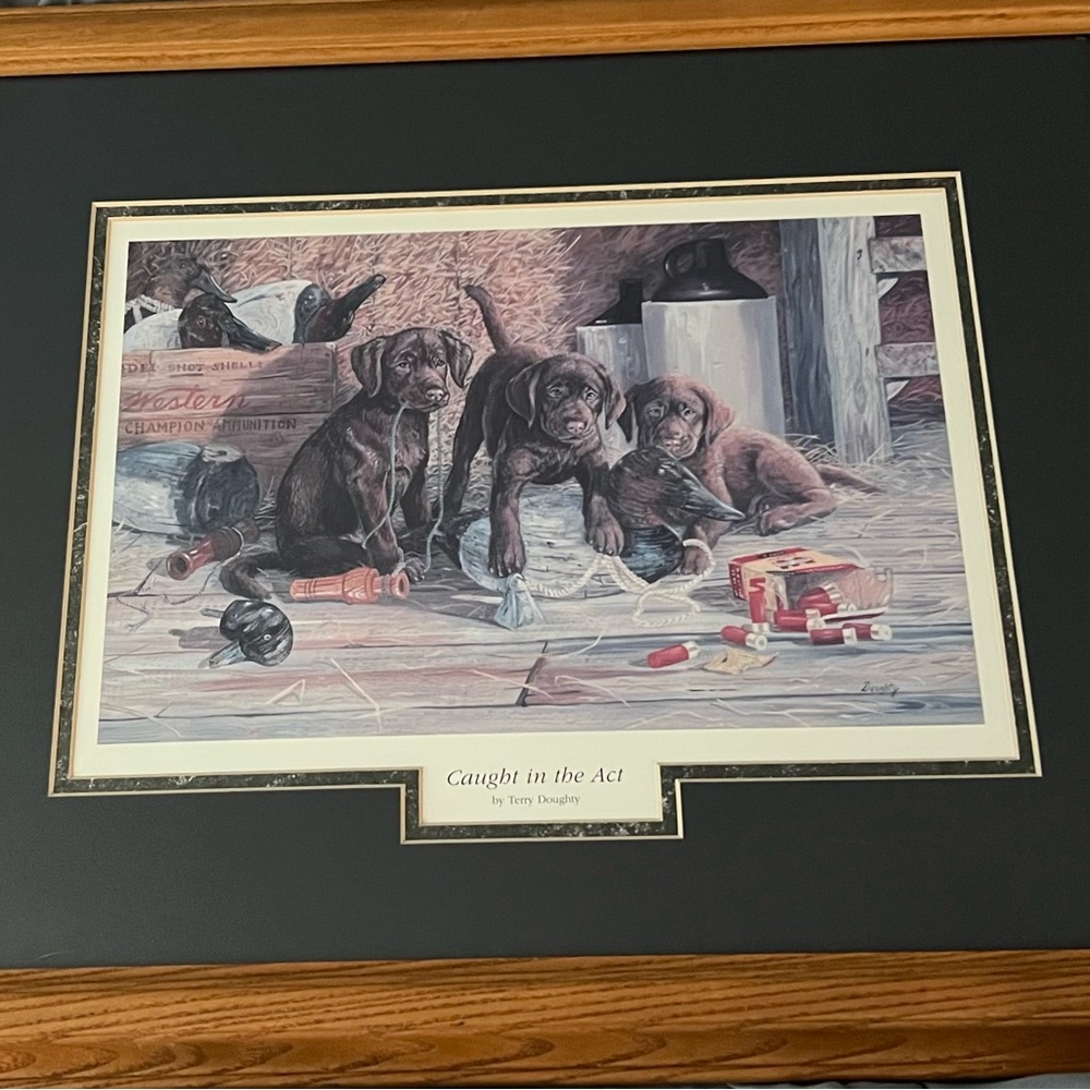 Framed Art Print of Puppies 'Caught in the Act'